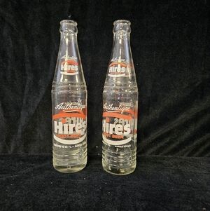 Vintage Hires Root Beer Glass Bottle Set of 2 Collectible Soda